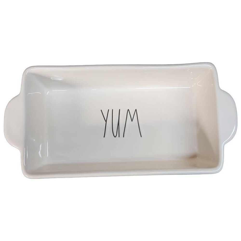 Rae Dunn White Black Ceramic "Yum" 8x4 Loaf Pan